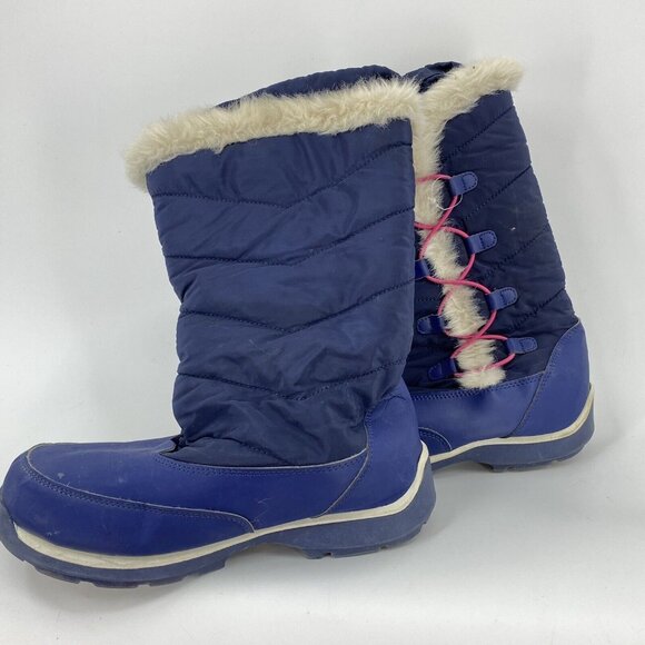 Lands End Blue Fleece Lined Winter Boots Tall Elastic Girls 4M - Picture 2 of 5